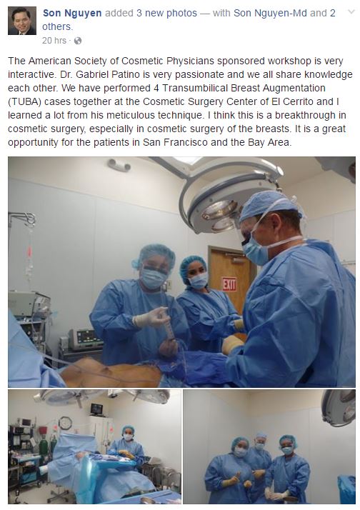 Transumbilical Breast Augmentation, Dr. Patino, The Cosmetic Surgical Center of El Cerrito, Oakland, CA
